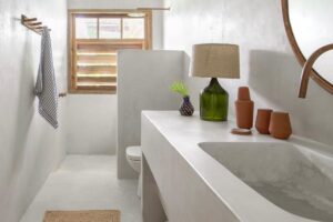 Ideia de banheiro sem box de vidro