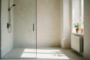 Ideia de banheiro sem box de vidro