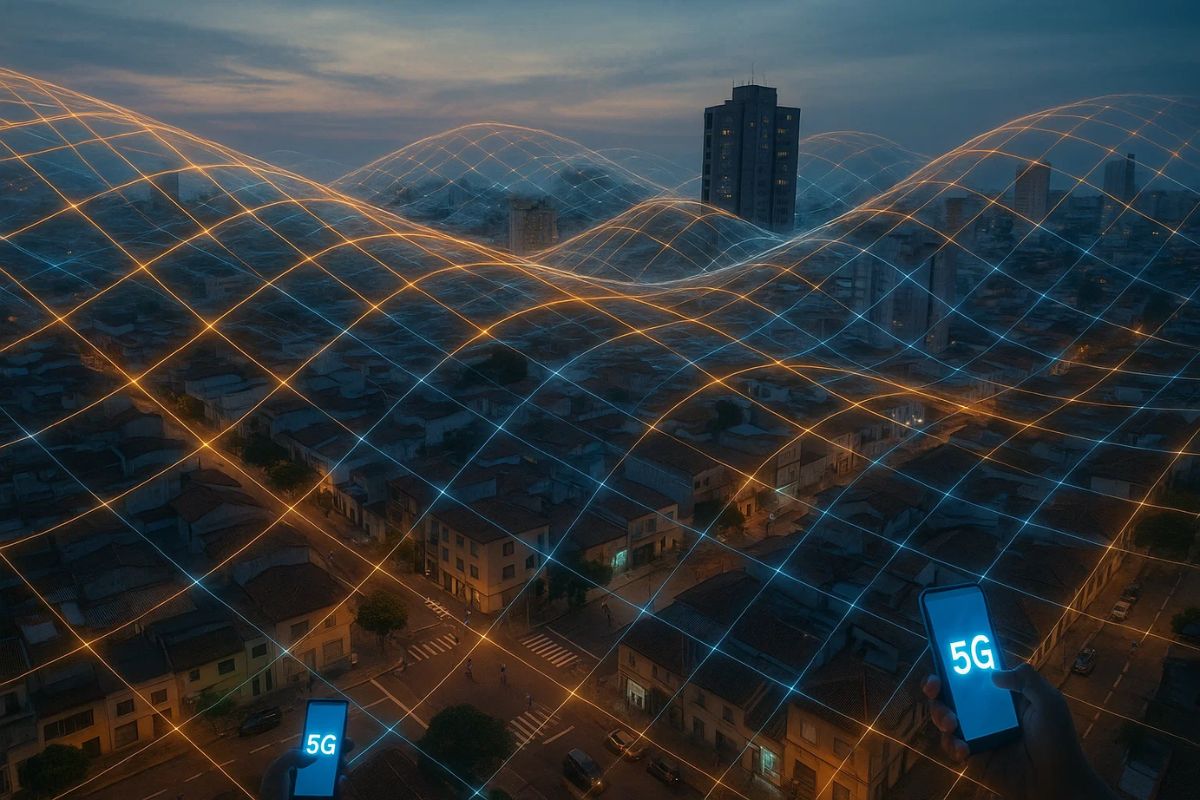 Ilustração de uma rede 5G no Brasil