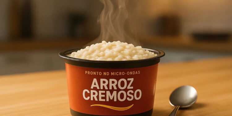 Arroz cremoso em um pote, o rival do miojo