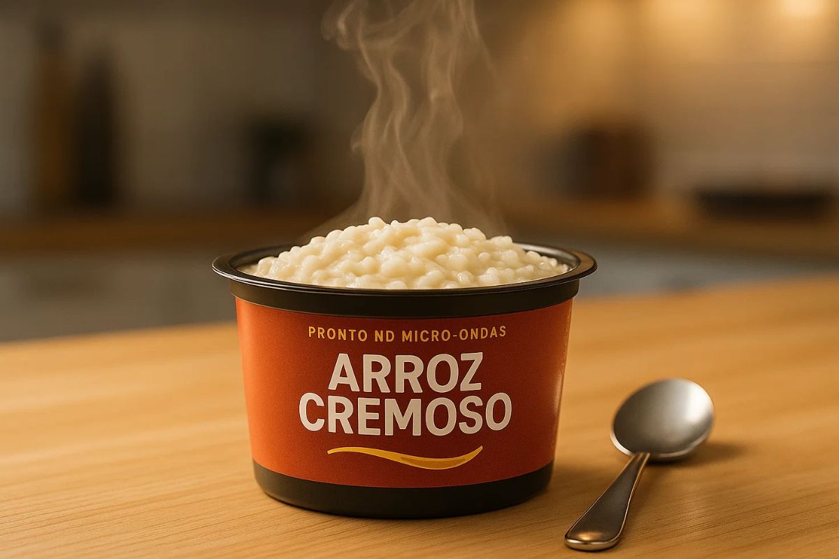 Arroz cremoso em um pote, o rival do miojo