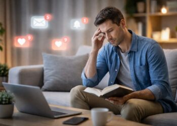 Uma pessoa no conforto da sua casa dando atenção ao livro
