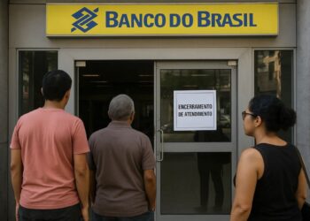 Clientes em frente da agência do Banco do Brasil