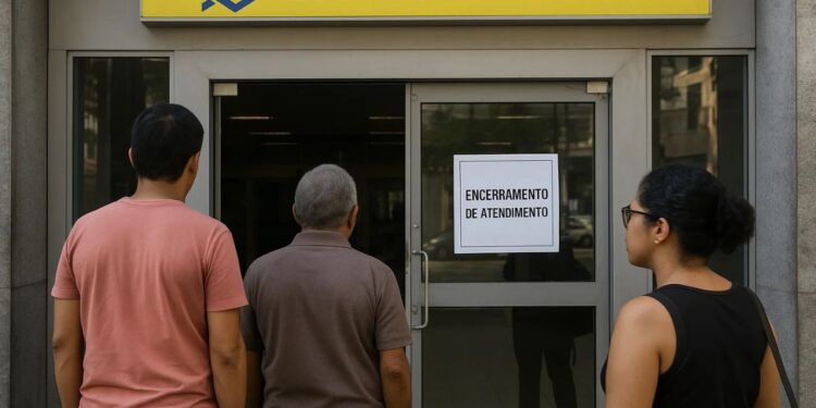 Clientes em frente da agência do Banco do Brasil