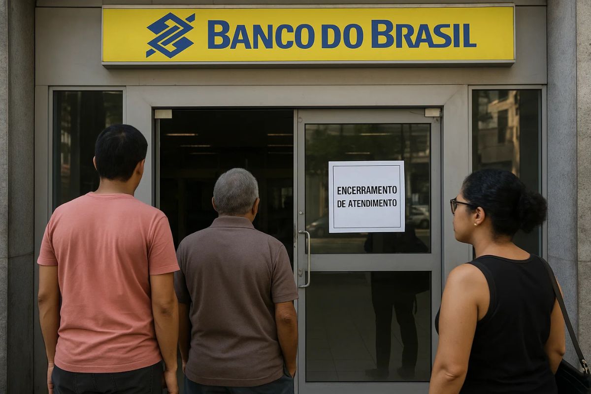 Clientes em frente da agência do Banco do Brasil