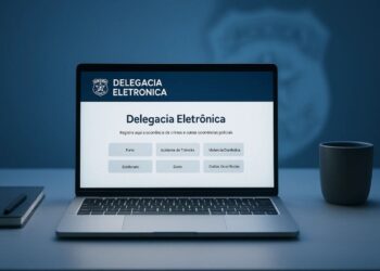 Uma tela do notebook aberta no site da delegacia eletrônica