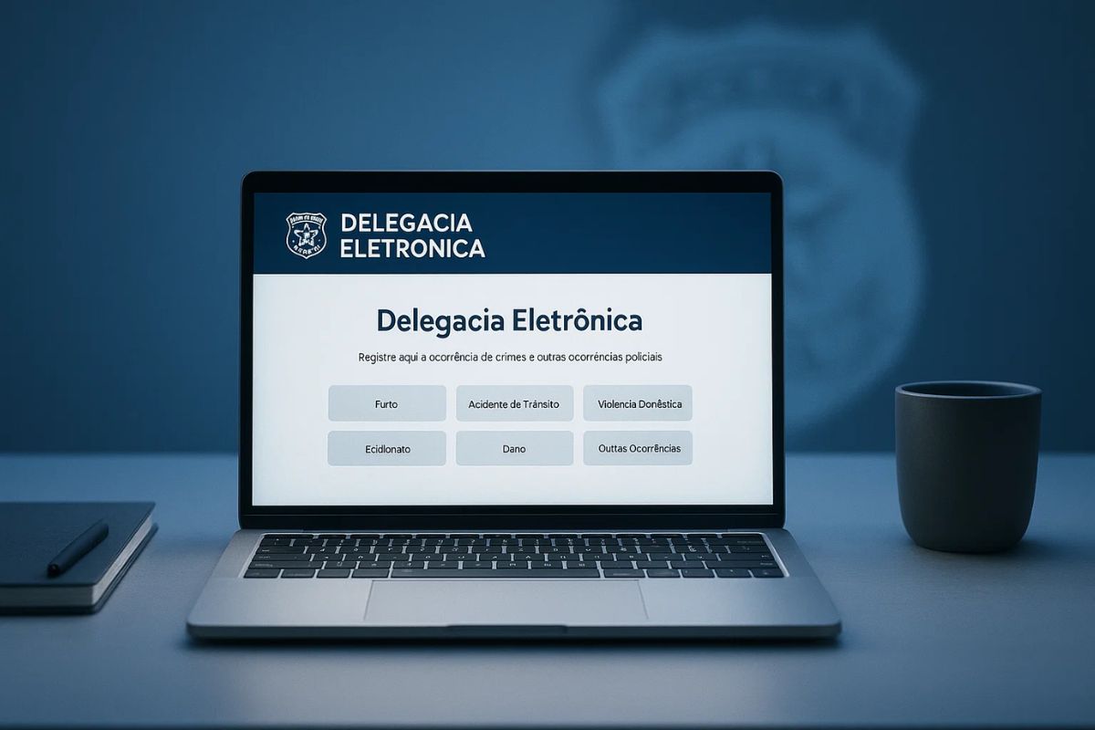 Uma tela do notebook aberta no site da delegacia eletrônica