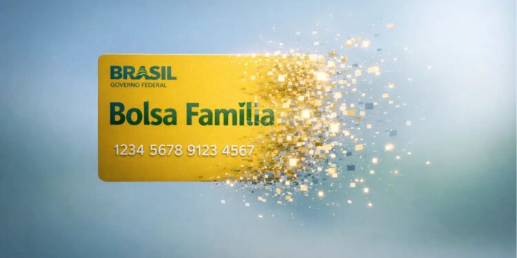 Um cartão do Bolsa Família se desintegrando