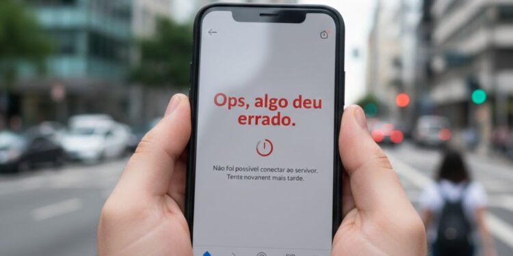 Aplicativo do Bradesco indicando que há um erro