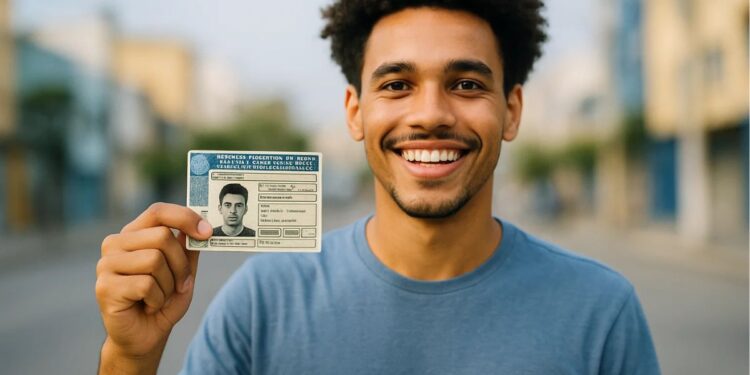 Um jovem segurando a sua CNH
