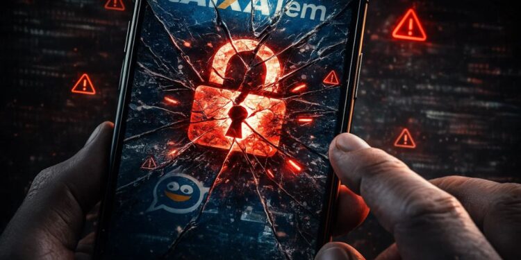 Caixa Tem em uma tela quebrada