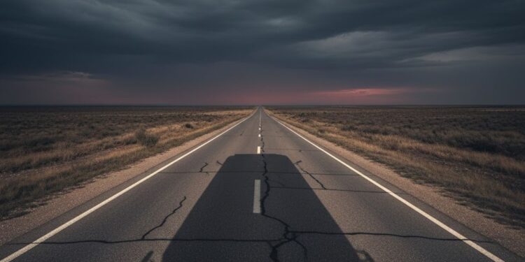 Sombra de um dos caminhões de um dos Caminhoneiros paralisados