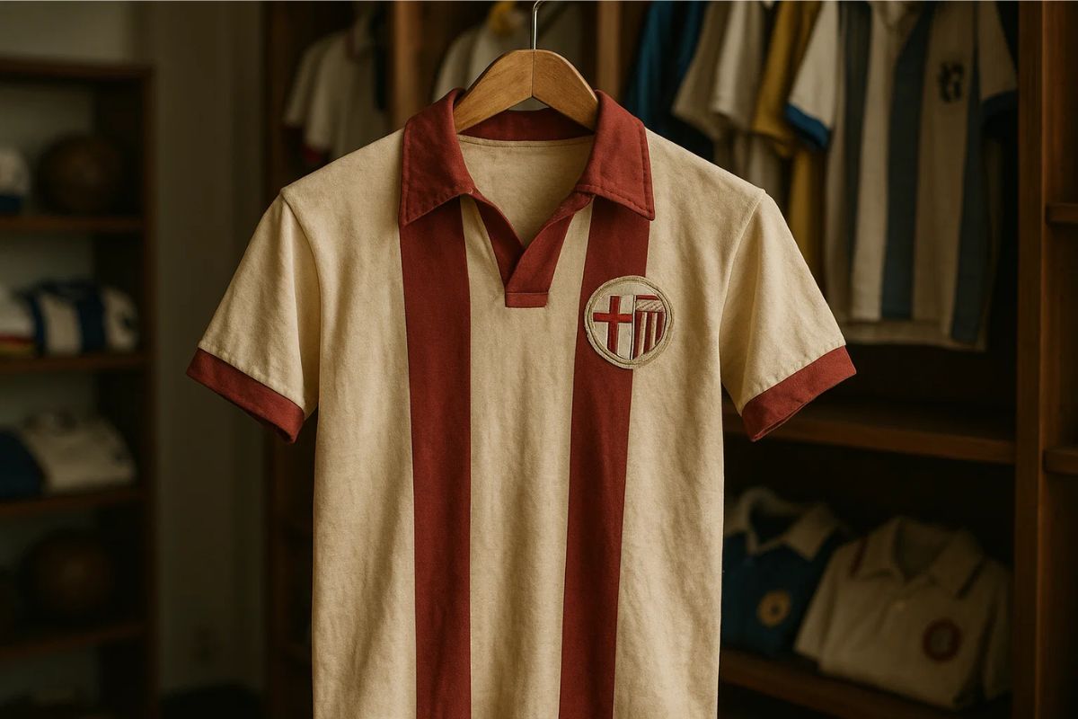 Uma das camisas antigas em um cabide