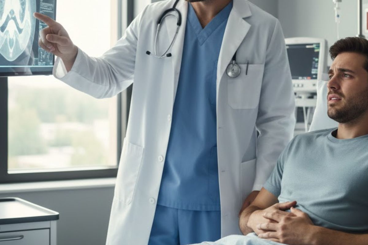 Uma pessoa no atendimento médico após ter a síndrome da Cannabis