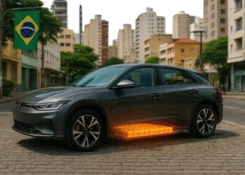 Um carro elétrico com destaque para a bateria