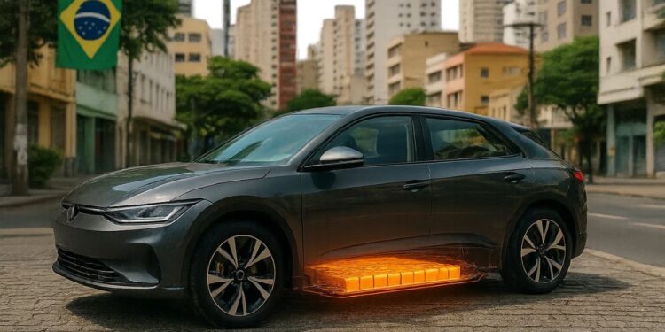 Um carro elétrico com destaque para a bateria