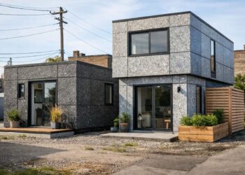 Casas de plástico reciclável em dois módulos