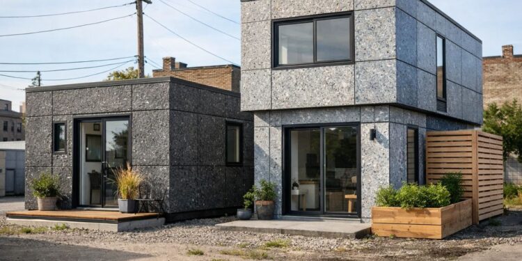 Casas de plástico reciclável em dois módulos