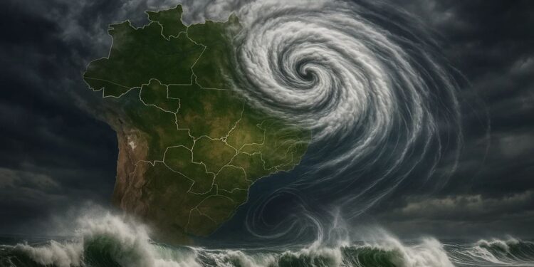 Mapa do Brasil com alerta de Ciclone