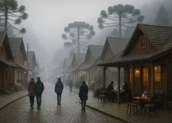 Turistas passeando por uma das Cidades pequenas e frias do Brasil