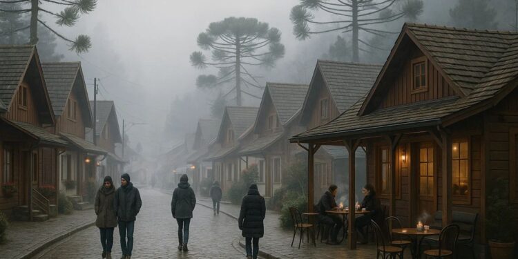 Turistas passeando por uma das Cidades pequenas e frias do Brasil