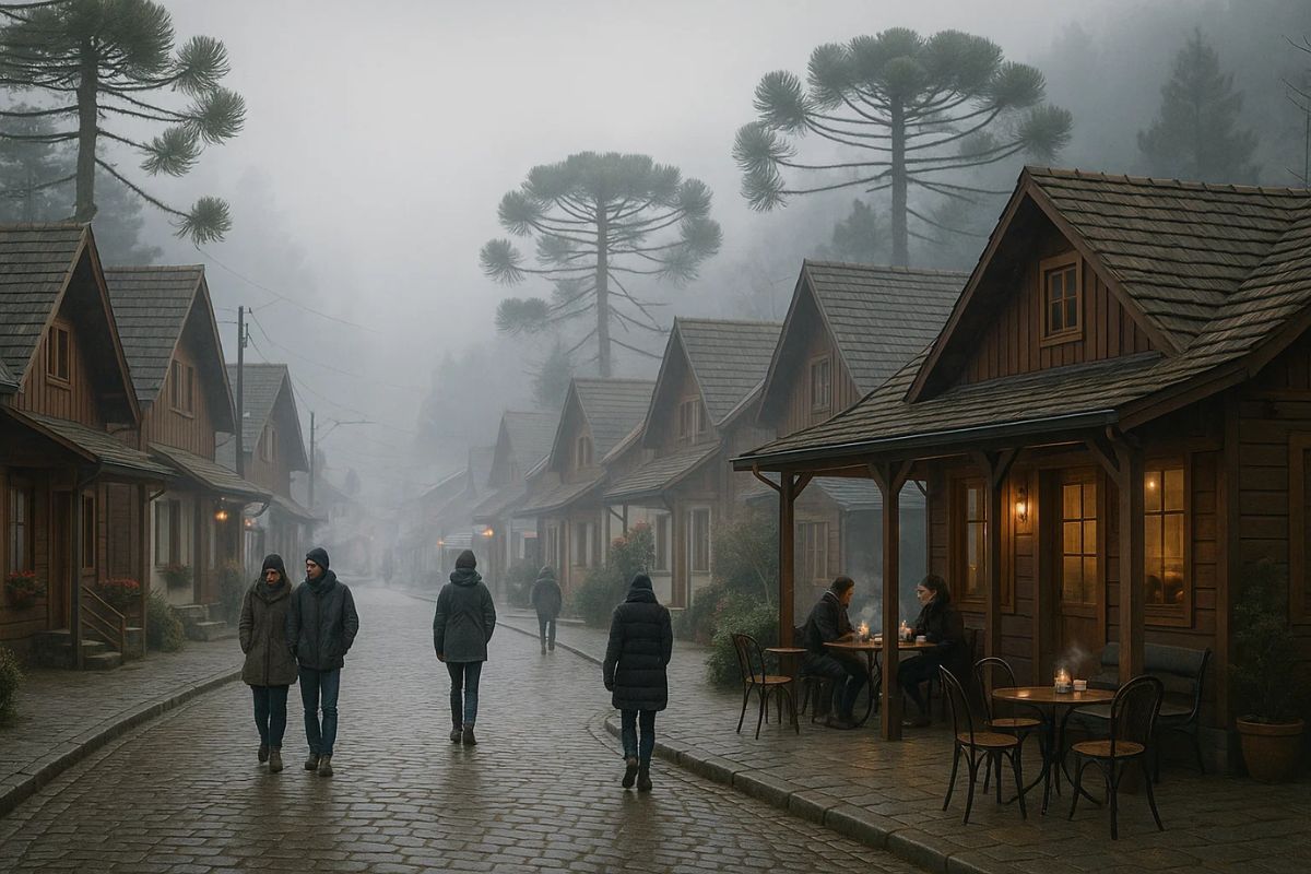 Turistas passeando por uma das Cidades pequenas e frias do Brasil