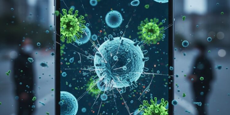 Covid-19 na tela de um celular