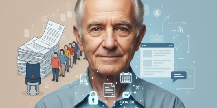 Um idoso que está passando pela Digitalização