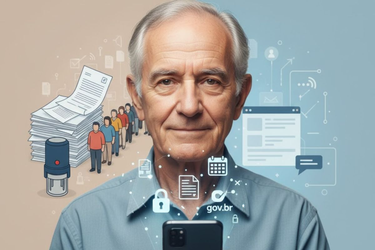 Um idoso que está passando pela Digitalização