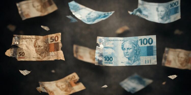 Dinheiros de Empréstimo caindo com R$ 50 e R$ 100,00