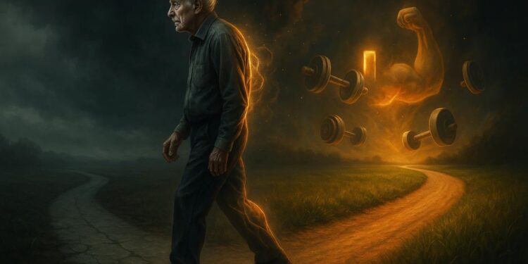 Um idoso que faz outros exercícios além de caminhar