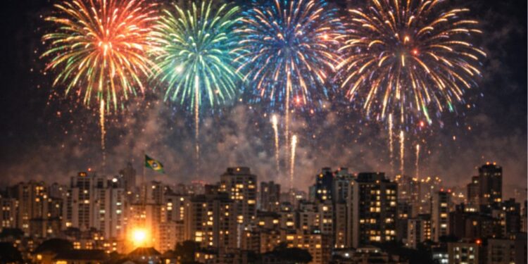 Fogos de artifício silenciosos no céu