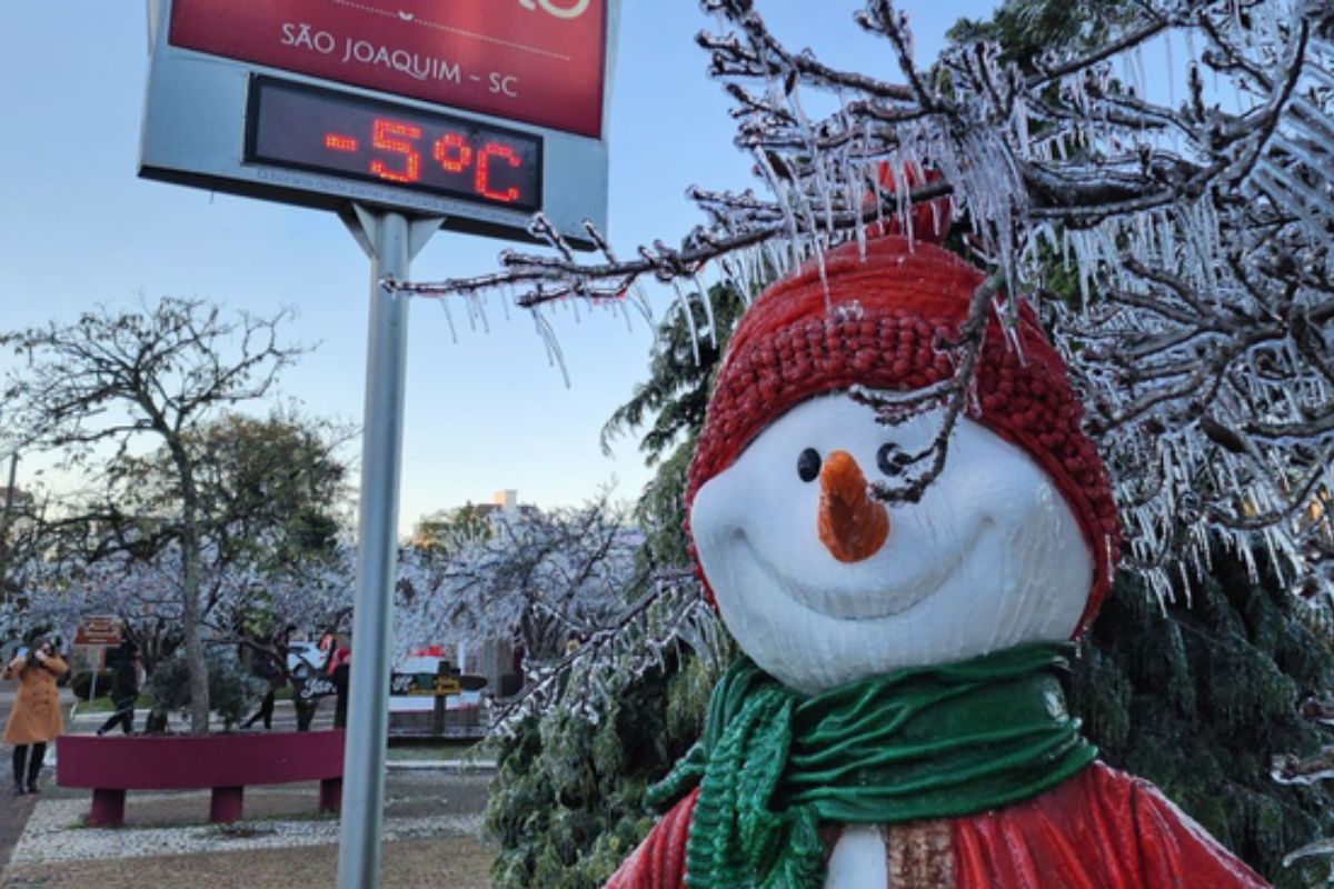 Imagem de um boneco de neve durante a Geada antes do natal