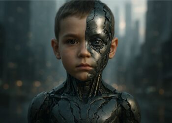 Uma criança meio robô da Geração Beta