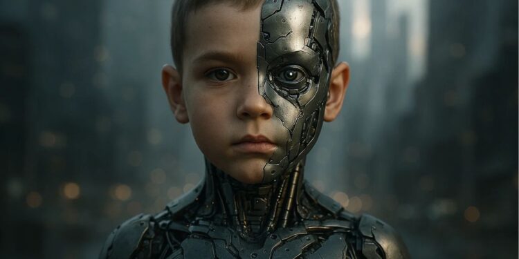 Uma criança meio robô da Geração Beta