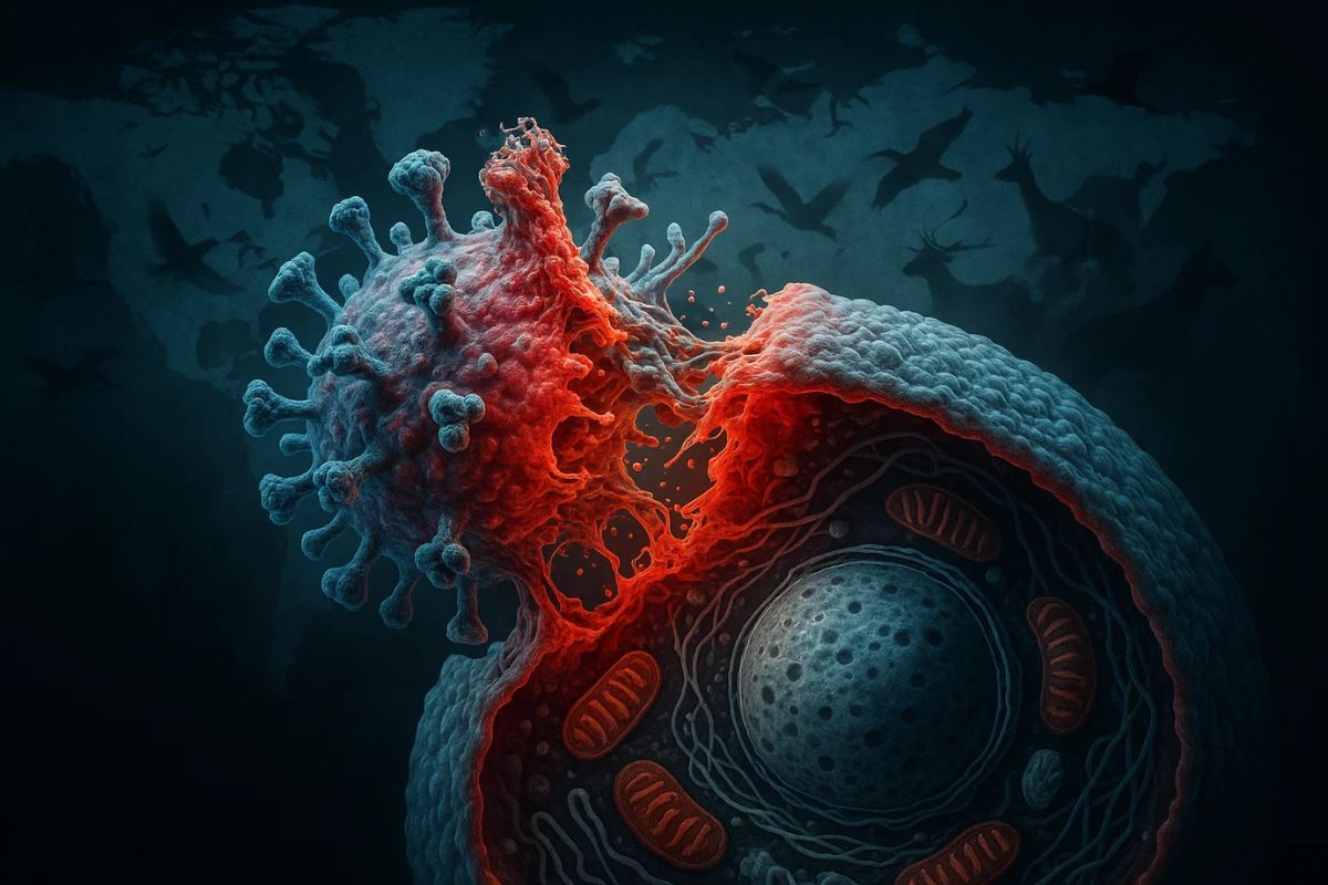 Vírus da Gripe aviária H5 N1 visto em macro