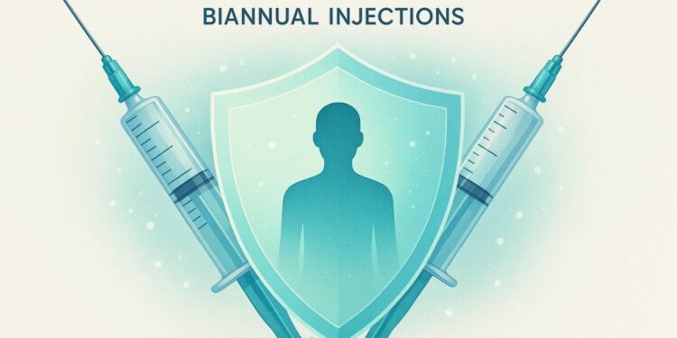 Ilustração de uma defesa com duas injeções contra HIV