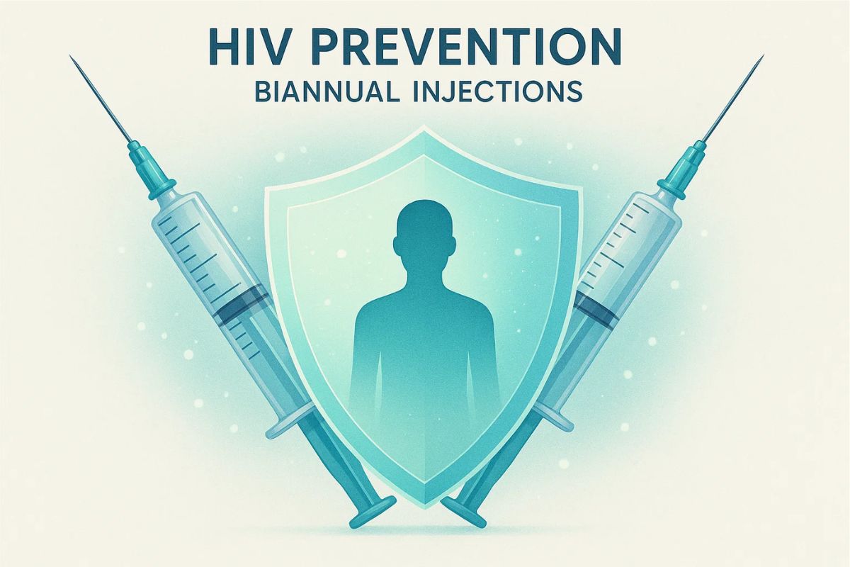 Ilustração de uma defesa com duas injeções contra HIV