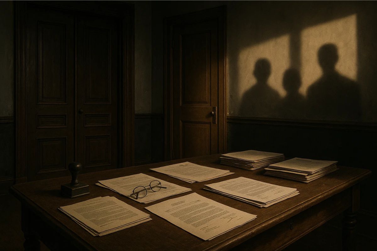 Sombra de herdeiros em frente a papeladas de quem morreu