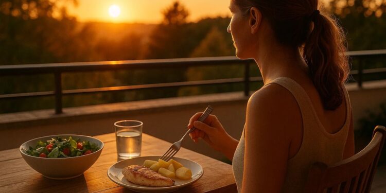 Uma pessoa sentada na varanda durante seu Jantar no verão