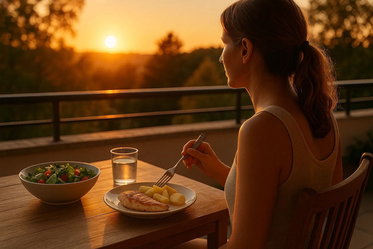 Uma pessoa sentada na varanda durante seu Jantar no verão