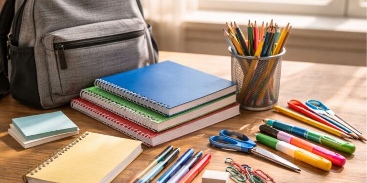 Material Escolar na mesa