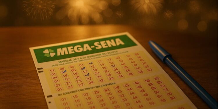 Bilhete da Mega-Sena no ano novo na mega da virada