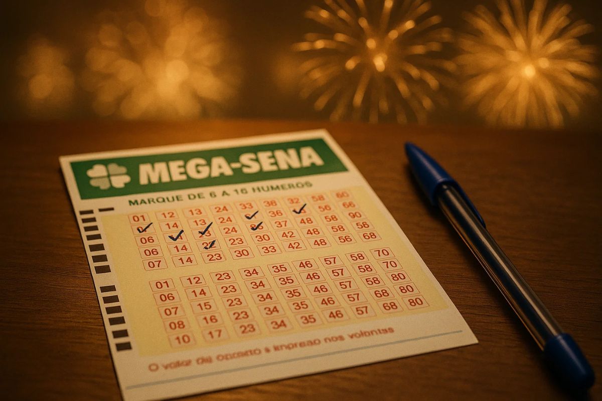 Bilhete da Mega-Sena no ano novo na mega da virada