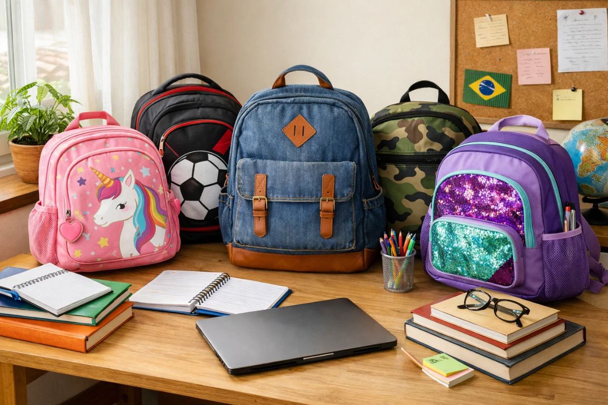 Mochilas em cima de mesas