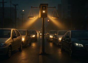 Carros passando por um sistema de multas justo