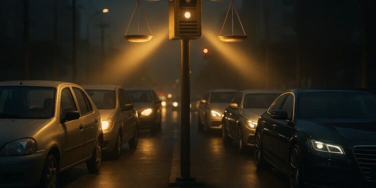 Carros passando por um sistema de multas justo