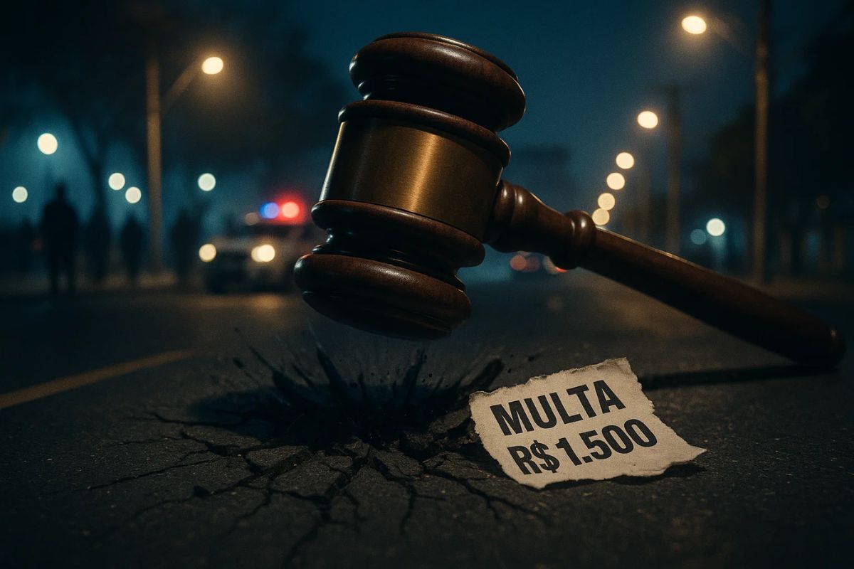 Um martelo representando a aplicação da multa de R$ 1.500,00