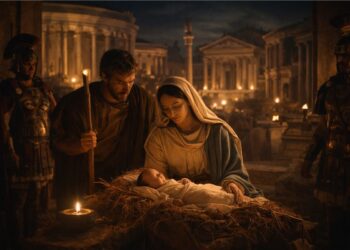 Cena do nascimento de Jesus representando a comemoração do Natal no dia 25 de dezembro