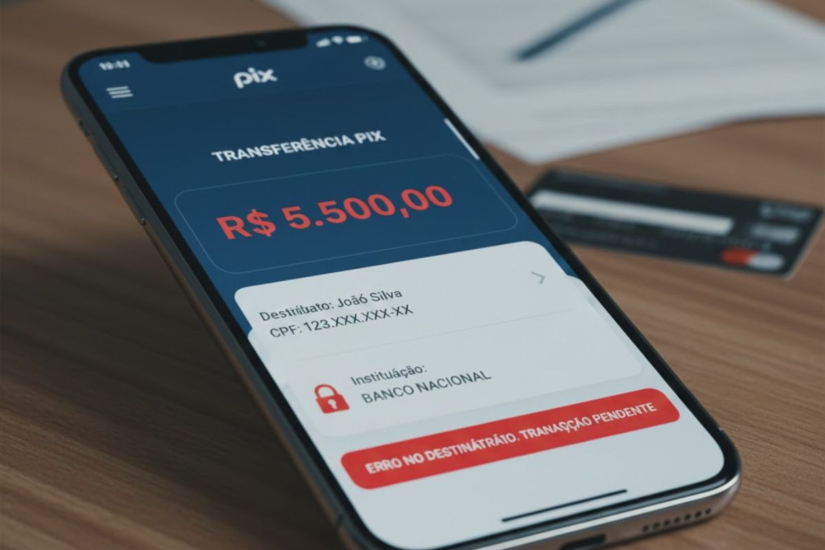 Uma tela de celular com valor de PIX